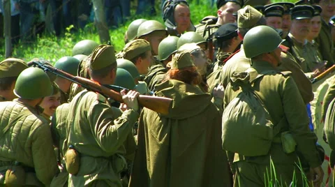 Reconstruction of the Second World War. The soldiers of the Soviet army. Stock-Footage 4898583