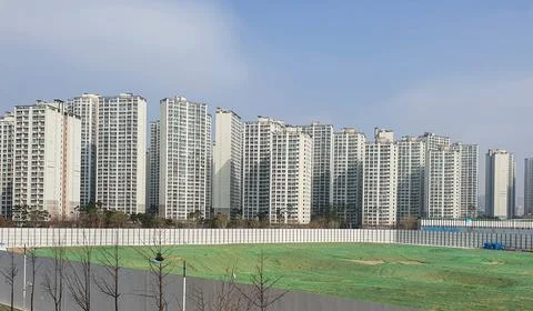 Reconstruction site for large apartment complex Stock Photos