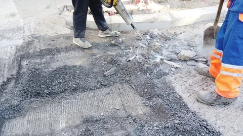 Reconstruction of a street road Stock Footage 118443222