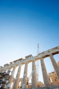 Reconstruction work on parthenon Stock Photos