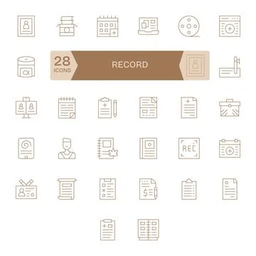 Record 64x64 Vector Icon Pack with 32 Thin Line Grid Fitted Elements Stock Illustration