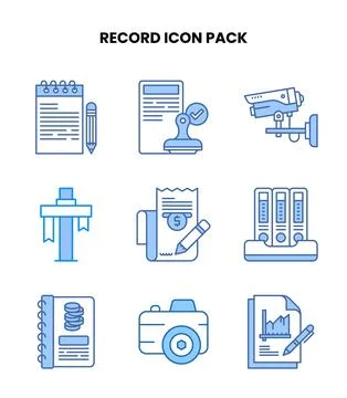 Record Blue Design Icons Pack Stock Illustration