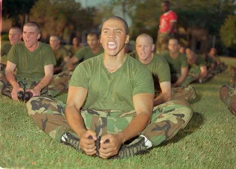 RECORD DATE NOT STATED A 2nd Battalion recruit stretches his hamstrings wi... Stock Photos