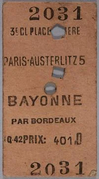 RECORD DATE NOT STATED  3rd class railway ticket - n Â° 2031 - Paris -Aust. Stock-Fotos