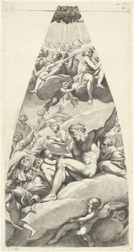 RECORD DATE NOT STATED  Abraham and Isaac with saints sat on a cloud, Carl... Stock Photos