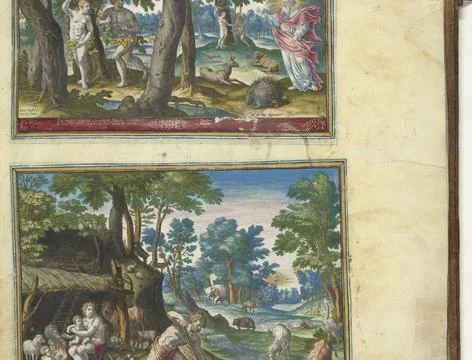 RECORD DATE NOT STATED  Adam and Eva at work outside Paradise, 1583 print ... Stock Photos