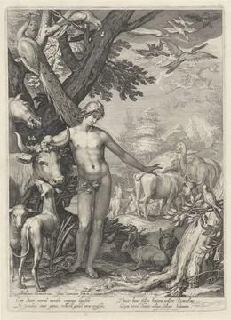 RECORD DATE NOT STATED  Adam gives the animals names, Jan Saenredam, After... Stock Photos