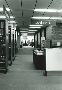RECORD DATE NOT STATED Advisor , Public libraries, Interiors, Bookstacks, ... Stock Photos