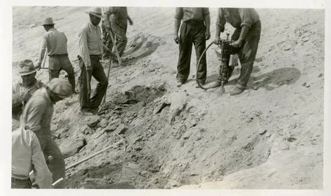 RECORD DATE NOT STATED Air Compressor Hammer Breaking Rock Ledge. Central ... Stock Photos