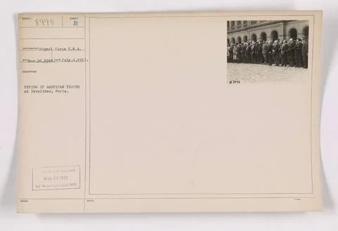 RECORD DATE NOT STATED  American troops being reviewed at Invalides, Paris... Stock Photos