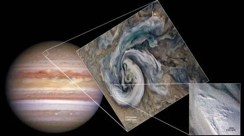 RECORD DATE NOT STATED  In this annotated, graphic of Jupiter, small, brig... Stock Photos