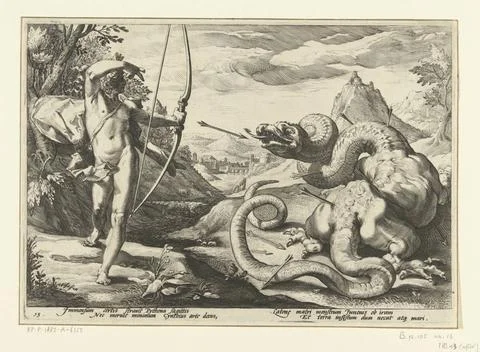 RECORD DATE NOT STATED  Apollo kills the giant snake Python, Hendrick Golt... 写真素材