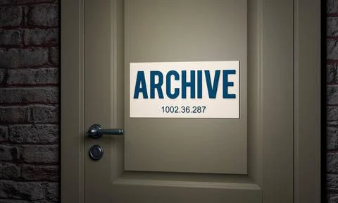 RECORD DATE NOT STATED Archive, door sign. Brick wall with a gray door and... 写真素材