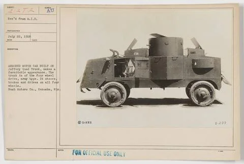 RECORD DATE NOT STATED  An armored motor car built on a Jeffery Quad Truck... Stock Photos