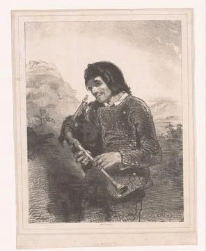 RECORD DATE NOT STATED  Bagpipe player, Paul Gavarni, 1844 print Paris pap... Stock Photos