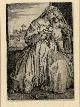 RECORD DATE NOT STATED  Barthel Beham Saint virgin with the parrot. Copper... Stock Photos
