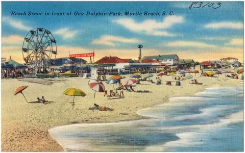 RECORD DATE NOT STATED Beach scene in front of Gay Dolphin Park, Myrtle Be... Fotos de archivo
