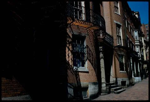 RECORD DATE NOT STATED Beacon Street buildings, Boston , Shadows, Building... Fotos de archivo