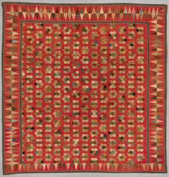 RECORD DATE NOT STATED  Bedspread in patchwork of printed cotton with rose... 写真素材