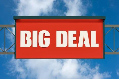 RECORD DATE NOT STATED Big deal, road sign. Highway board with blue sky an... Stock Photos