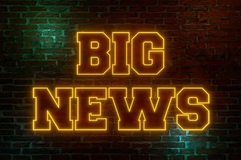 RECORD DATE NOT STATED Big news, neon sign Brick wall at night with the te... Stockfoto's