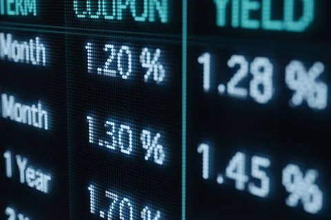RECORD DATE NOT STATED Bond market screen with rising yields and interest ... Stock Photos