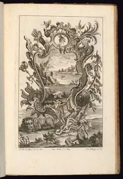 RECORD DATE NOT STATED Bound Print, Cartouche with Quiver and Lion; Design... Fotos Stock