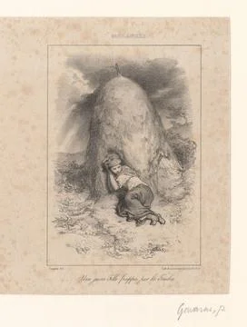 RECORD DATE NOT STATED  Boy rests on a hill, Paul Gavarni, 1835 print Pari... 스톡 사진