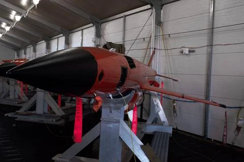 RECORD DATE NOT STATED A BQM-167A sub-scale aerial target drone is housed ... Stock Photos