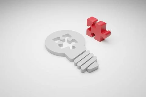 RECORD DATE NOT STATED Bright light bulb with a red jigsaw puzzle piece ,3... Stock Photos