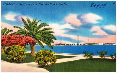 RECORD DATE NOT STATED Broadway Bridge from park, Daytona Beach, Florida ,... Fotos Stock