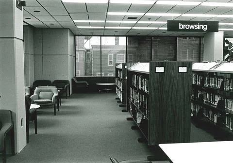 RECORD DATE NOT STATED Browsing , Public libraries, Interiors, Bookstacks,... Stock Photos