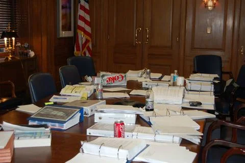 RECORD DATE NOT STATED  Budget preparation materials arrayed on table, Sec... 写真素材