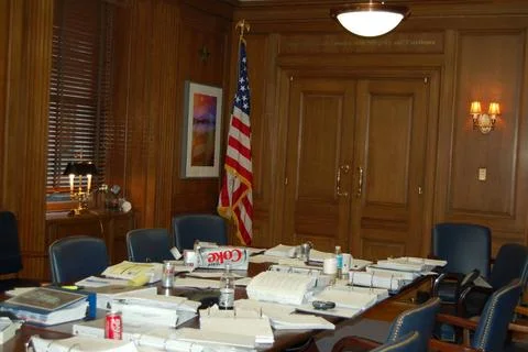 RECORD DATE NOT STATED  Budget preparation materials arrayed on table, Sec... 写真素材