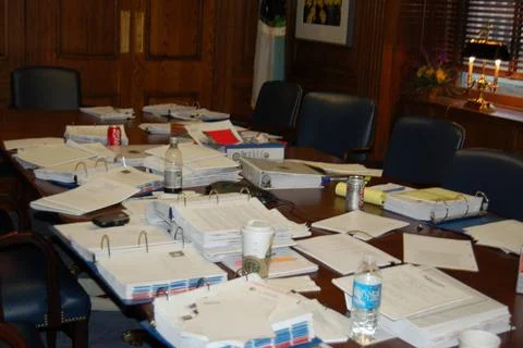 RECORD DATE NOT STATED  Budget preparation materials arrayed on table, Sec... 写真素材