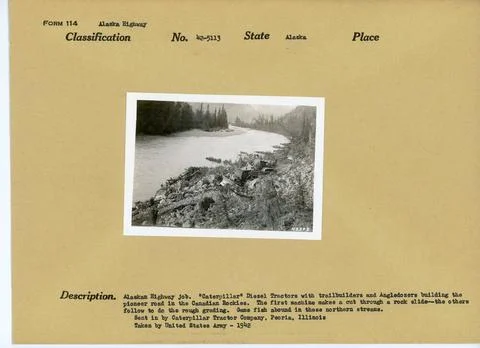 RECORD DATE NOT STATED Building Alaska Highway. Original caption: Alaskan ... Fotos de archivo