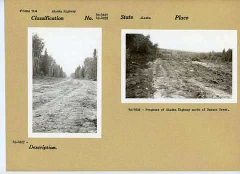 RECORD DATE NOT STATED Building Alaska Highway. Original caption: 42-4827:... Fotos de archivo