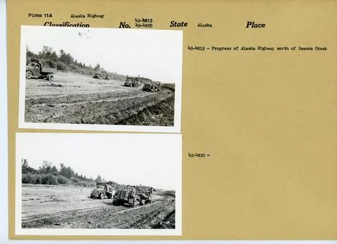 RECORD DATE NOT STATED Building Alaska Highway. Original caption: 42-4819:... Fotos de archivo