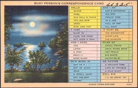 RECORD DATE NOT STATED Busy person s correspondence card , Night, Bodies o... Stock Photos