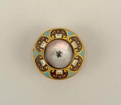 RECORD DATE NOT STATED Button; gilded metal, enamel, mother-of-pearl-steel... Stock Photos