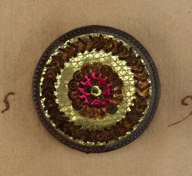 RECORD DATE NOT STATED Button (France); paper, metal foil, thread, paillet... Stock Photos