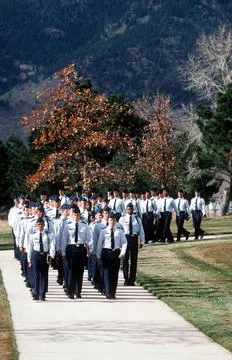 RECORD DATE NOT STATED Cadet candidates march down a path at the Air Force... Stock Photos