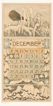 RECORD DATE NOT STATED  Calendar leaf December with sleeping robin, Theo v... Fotos Stock