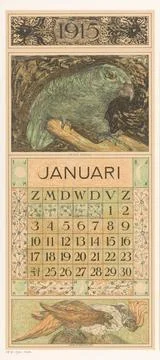 RECORD DATE NOT STATED  Calender pages of January with Parrot, Theo van Ho... Stock Photos