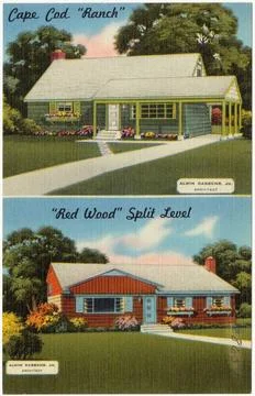 RECORD DATE NOT STATED Cape Cod Ranch. Red Wood Split Level. Alwin Cassens... Foto stock