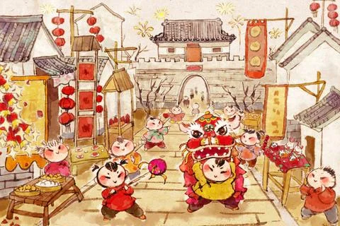 RECORD DATE NOT STATED Cheerful Chinese people celebrating Chinese New Yea... Stock Photos