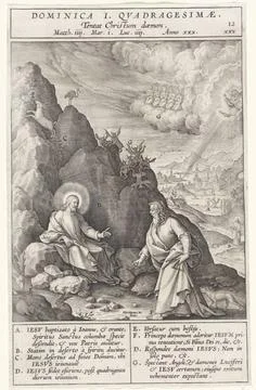 RECORD DATE NOT STATED  Christ in the Wilderern, Jerome Wierix, after Bern... 스톡 사진