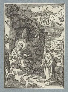 RECORD DATE NOT STATED  Christ in De Wildernis, 1629 print Christ is teste... 스톡 사진