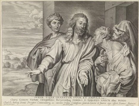RECORD DATE NOT STATED  Christ heals a paralyzed, Pieter de Jode (II), Aft... Foto stock