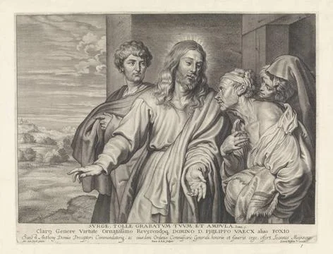 RECORD DATE NOT STATED  Christ heals a paralyzed, Pieter de Jode (II), Aft... Foto stock